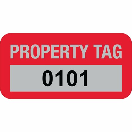 LUSTRE-CAL Property ID Label PROPERTY TAG5 Alum Dark Red 1.50in x 0.75in  Serialized 0101-0200, 100PK 253769Ma1Rd0101